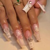 image:imageBABALAL Press On Nails Long Square Fake Nails Pink Brown with 3D Star Rhinestone amp Polka Dot Stripe Design Y2K Retro Cute Glue On Nails for Women and Girls 24PcsFNEB021
