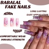 image:imageBABALAL Press On Nails Long Square Fake Nails Pink Brown with 3D Star Rhinestone amp Polka Dot Stripe Design Y2K Retro Cute Glue On Nails for Women and Girls 24PcsFNEB024