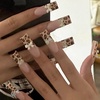 image:imageBABALAL Press On Nails Long Square Fake Nails Pink Brown with 3D Star Rhinestone amp Polka Dot Stripe Design Y2K Retro Cute Glue On Nails for Women and Girls 24PcsFNEB008