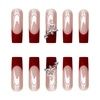 image:imageBABALAL Press On Nails Long Square Fake Nails Pink Brown with 3D Star Rhinestone amp Polka Dot Stripe Design Y2K Retro Cute Glue On Nails for Women and Girls 24PcsFNEB012