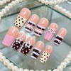 image:imageBABALAL Press On Nails Long Square Fake Nails Pink Brown with 3D Star Rhinestone amp Polka Dot Stripe Design Y2K Retro Cute Glue On Nails for Women and Girls 24PcsFNEB00604