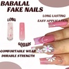 image:imageBABALAL Press On Nails Long Square Fake Nails Pink Brown with 3D Star Rhinestone amp Polka Dot Stripe Design Y2K Retro Cute Glue On Nails for Women and Girls 24PcsFNEB025
