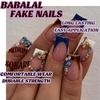 image:imageBABALAL Press On Nails Long Square Fake Nails Rainbow amp Gold Bead Accents Glossy Boho Tropical Summer Glue On Nails for Women and Girls 24PcsbbfnH001