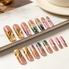 image:imageBABALAL Press On Nails Long Square Fake Nails Rainbow amp Gold Bead Accents Glossy Boho Tropical Summer Glue On Nails for Women and Girls 24PcsbbfnH00301