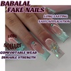 image:imageBABALAL Press On Nails Long Square Fake Nails Rainbow amp Gold Bead Accents Glossy Boho Tropical Summer Glue On Nails for Women and Girls 24PcsbbfnH009