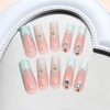 image:imageBABALAL Press On Nails Long Square Fake Nails Rainbow amp Gold Bead Accents Glossy Boho Tropical Summer Glue On Nails for Women and Girls 24PcsbbfnH009