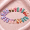 image:imageBABALAL Press On Nails Long Square Fake Nails Rainbow amp Gold Bead Accents Glossy Boho Tropical Summer Glue On Nails for Women and Girls 24PcsbbfnH00302
