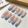 image:imageBABALAL Press On Nails Long Square Fake Nails Rainbow amp Gold Bead Accents Glossy Boho Tropical Summer Glue On Nails for Women and Girls 24PcsbbfnH00401
