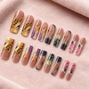 image:imageBABALAL Press On Nails Long Square Fake Nails Rainbow amp Gold Bead Accents Glossy Boho Tropical Summer Glue On Nails for Women and Girls 24PcsbbfnH00301