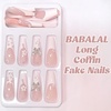 image:imageBABALAL Press On Nails Long Square Fake Nails Rainbow amp Gold Bead Accents Glossy Boho Tropical Summer Glue On Nails for Women and Girls 24PcsbbfnH011