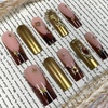 image:imageBABALAL Press On Nails Long Square Fake Nails Rainbow amp Gold Bead Accents Glossy Boho Tropical Summer Glue On Nails for Women and Girls 24PcsbbfnH022