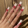 image:imageBABALAL Press On Nails Long Square Fake Nails Rainbow amp Gold Bead Accents Glossy Boho Tropical Summer Glue On Nails for Women and Girls 24PcsbbfnH023