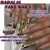 image:imageBABALAL Press On Nails Long Square Fake Nails Rainbow amp Gold Bead Accents Glossy Boho Tropical Summer Glue On Nails for Women and Girls 24PcsbbfnH022