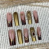 image:imageBABALAL Press On Nails Long Square Fake Nails Rainbow amp Gold Bead Accents Glossy Boho Tropical Summer Glue On Nails for Women and Girls 24PcsbbfnH022