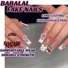 image:imageBABALAL Press On Nails Long Square Fake Nails Rainbow amp Gold Bead Accents Glossy Boho Tropical Summer Glue On Nails for Women and Girls 24PcsbbfnH026