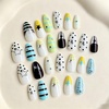 image:imageBABALAL Press On Nails Medium Almond Fake Nails Blue Yellow Brown with Star Polka Dot amp Stripe Swirl Design Y2K Retro Kawaii Glue On Nails for Women and Girls 24PcsFNf40204