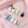 image:imageBABALAL Press On Nails Medium Almond Fake Nails Blue Yellow Brown with Star Polka Dot amp Stripe Swirl Design Y2K Retro Kawaii Glue On Nails for Women and Girls 24PcsFNf40204