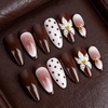 image:imageBABALAL Press On Nails Medium Almond Fake Nails Blue Yellow Brown with Star Polka Dot amp Stripe Swirl Design Y2K Retro Kawaii Glue On Nails for Women and Girls 24PcsFNf40305