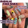 image:imageBABALAL Press On Nails Medium Almond Fake Nails Blue Yellow Brown with Star Polka Dot amp Stripe Swirl Design Y2K Retro Kawaii Glue On Nails for Women and Girls 24PcsFNf40204