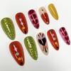 image:imageBABALAL Press On Nails Medium Almond Fake Nails Blue Yellow Brown with Star Polka Dot amp Stripe Swirl Design Y2K Retro Kawaii Glue On Nails for Women and Girls 24PcsFNf40202