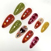 image:imageBABALAL Press On Nails Medium Almond Fake Nails Blue Yellow Brown with Star Polka Dot amp Stripe Swirl Design Y2K Retro Kawaii Glue On Nails for Women and Girls 24PcsFNf40202