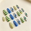 image:imageBABALAL Press On Nails Medium Almond Fake Nails Blue Yellow Brown with Star Polka Dot amp Stripe Swirl Design Y2K Retro Kawaii Glue On Nails for Women and Girls 24PcsFNf40203
