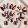 image:imageBABALAL Press On Nails Medium Almond Fake Nails Blue Yellow Brown with Star Polka Dot amp Stripe Swirl Design Y2K Retro Kawaii Glue On Nails for Women and Girls 24PcsFNf40201