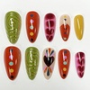image:imageBABALAL Press On Nails Medium Almond Fake Nails Blue Yellow Brown with Star Polka Dot amp Stripe Swirl Design Y2K Retro Kawaii Glue On Nails for Women and Girls 24PcsFNf40202