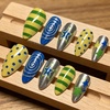 image:imageBABALAL Press On Nails Medium Almond Fake Nails Blue Yellow Brown with Star Polka Dot amp Stripe Swirl Design Y2K Retro Kawaii Glue On Nails for Women and Girls 24PcsFNf40203