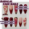image:imageBABALAL Press On Nails Medium Almond Fake Nails Blue Yellow Brown with Star Polka Dot amp Stripe Swirl Design Y2K Retro Kawaii Glue On Nails for Women and Girls 24PcsFNf402cherry