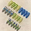 image:imageBABALAL Press On Nails Medium Almond Fake Nails Blue Yellow Brown with Star Polka Dot amp Stripe Swirl Design Y2K Retro Kawaii Glue On Nails for Women and Girls 24PcsFNf40203