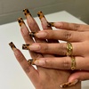 image:imageBABALAL Press On Nails Long Square Fake Nails Rainbow amp Gold Bead Accents Glossy Boho Tropical Summer Glue On Nails for Women and Girls 24PcsbbfnH002