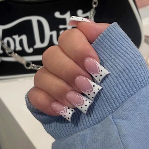 image:imageBABALAL Press On Nails Duck Bill Fake Nails Blue Black with Polka Dot Zebra Stripe amp Rhinestone Accents Y2K Punk Edgy Glue On Nails for Women and Girls 24PcsDU00601