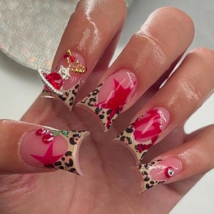 image:imageBABALAL Press On Nails Duck Bill Fake Nails Blue Black with Polka Dot Zebra Stripe amp Rhinestone Accents Y2K Punk Edgy Glue On Nails for Women and Girls 24PcsDU004
