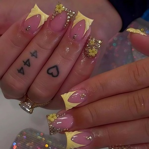 image:imageBABALAL Press On Nails Duck Bill Fake Nails Blue Black with Polka Dot Zebra Stripe amp Rhinestone Accents Y2K Punk Edgy Glue On Nails for Women and Girls 24PcsDU00706
