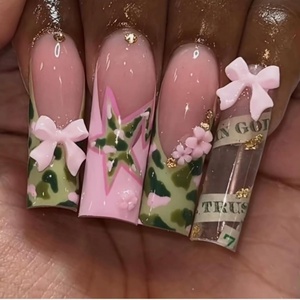 image:imageBABALAL Press On Nails Extra Long Square Fake Nails Blue Black with Polka Dot amp Stripe Design Y2K Retro Glossy Glue On Nails for Women and Girls 24PcsFNP14camouflage
