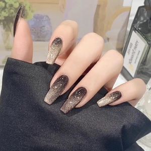 image:imageBABALAL Press On Nails Extra Long Square Fake Nails Blue Black with Polka Dot amp Stripe Design Y2K Retro Glossy Glue On Nails for Women and Girls 24PcsFNP07black