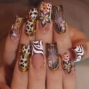 image:imageBABALAL Press On Nails Extra Long Square Fake Nails Blue Black with Polka Dot amp Stripe Design Y2K Retro Glossy Glue On Nails for Women and Girls 24PcsFNP0303