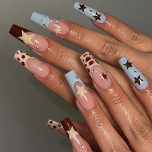 image:imageBABALAL Press On Nails Extra Long Square Fake Nails Orange Black Swirl with Rhinestone Butterfly Charm Glossy Y2k Reusable Glue On Nails for Women and Girls 24PcsANF0303