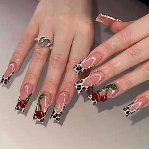 image:imageBABALAL Press On Nails Extra Long Square Fake Nails Orange Black Swirl with Rhinestone Butterfly Charm Glossy Y2k Reusable Glue On Nails for Women and Girls 24PcsANF0302