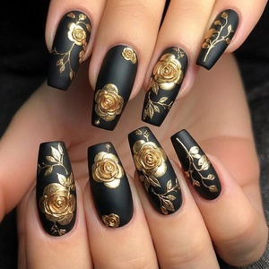 image:imageBABALAL Press On Nails Extra Long Square Fake Nails White French Tip with Black Star amp Silver Rhinestone Chain Design Glossy Y2K Glue On Nails Reusable 24PcsBNB21001
