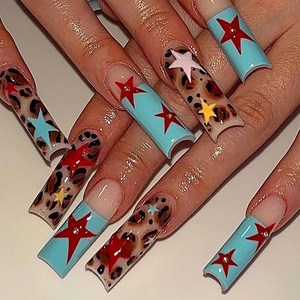 image:imageBABALAL Press On Nails Extra Long Square Fake Nails White French Tip with Black Star amp Silver Rhinestone Chain Design Glossy Y2K Glue On Nails Reusable 24PcsBNB20802