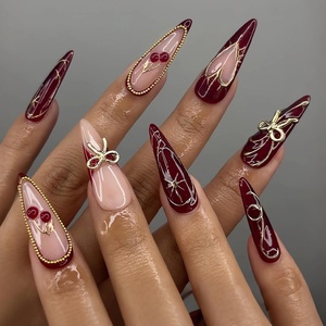 image:imageBABALAL Press On Nails Extra Long Stiletto Fake Nails Black Marble with Gothic Lace amp Y2k Charm Glossy Dark Edgy Glue On Nails for Women and Girls 24PcsANG20412