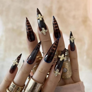image:imageBABALAL Press On Nails Extra Long Stiletto Fake Nails Black Marble with Gothic Lace amp Y2k Charm Glossy Dark Edgy Glue On Nails for Women and Girls 24PcsANG20407