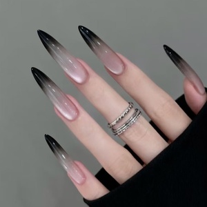 image:imageBABALAL Press On Nails Extra Long Stiletto Fake Nails Black Marble with Gothic Lace amp Y2k Charm Glossy Dark Edgy Glue On Nails for Women and Girls 24PcsANG20415