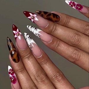 image:imageBABALAL Press On Nails Extra Long Stiletto Fake Nails Green Leopard Print amp Brown Ombre Tortoise Design Glossy Y2k Glue On Nails for Women and Girls 24PcsFNT02flower