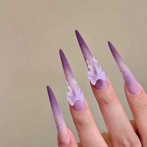 image:imageBABALAL Press On Nails Extra Long Stiletto Fake Nails Green Leopard Print amp Brown Ombre Tortoise Design Glossy Y2k Glue On Nails for Women and Girls 24PcsFNT02purple