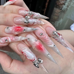 image:imageBABALAL Press On Nails Extra Long Stiletto Fake Nails Hot Pink Blue Cheetah Print with Star Design Glossy Y2K Kawaii Funky Glue On Nails 24Pcs Bright Summer NailsANS214