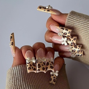 image:imageBABALAL Press On Nails Long Square Fake Nails Pink Brown with 3D Star Rhinestone amp Polka Dot Stripe Design Y2K Retro Cute Glue On Nails for Women and Girls 24PcsFNEB008