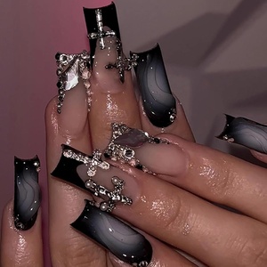 image:imageBABALAL Press On Nails Long Square Fake Nails Pink Brown with 3D Star Rhinestone amp Polka Dot Stripe Design Y2K Retro Cute Glue On Nails for Women and Girls 24PcsFNEB005